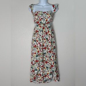 LUSH Red White & Green Floral Maxi Dress FLAW
